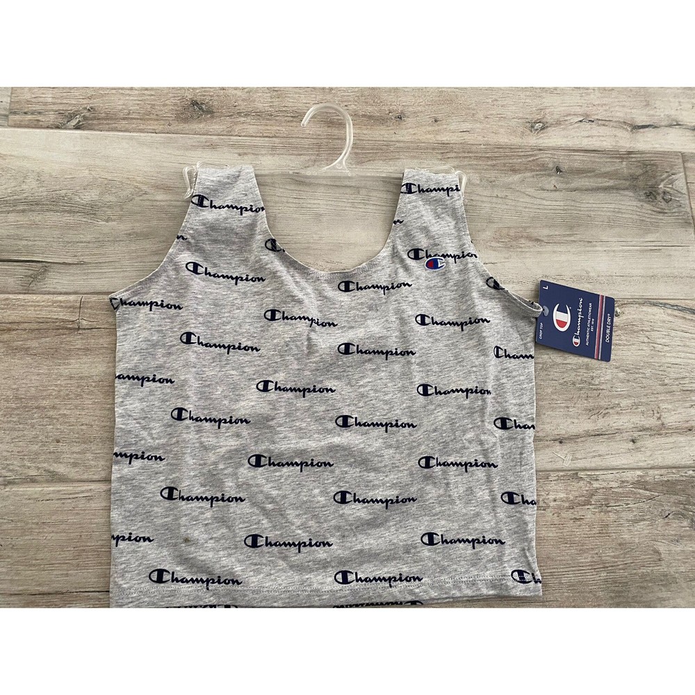 CHAMPION Grey Crop Top Sporty Logo Sz L Large New